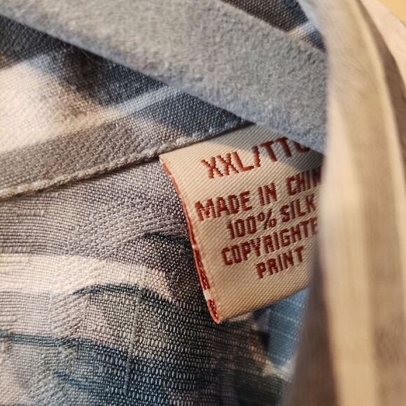 Men's Blue and Gray Striped Shirt 100% Silk - Picture 3 of 5